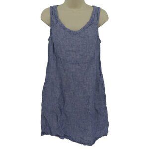 Toad & Co Women Small Blue Scoop Neck Button Accent All Linen Sleeveless Dress